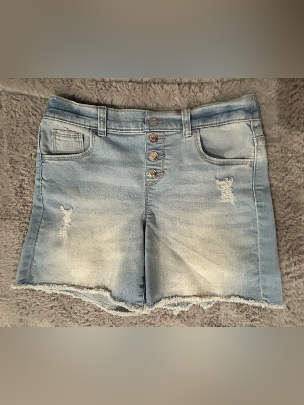 Light Wash Distressed Denim Shorts Pull on Elastic Waist Girl’s Size 10/12